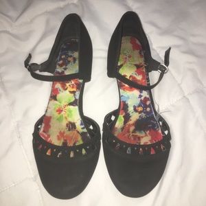 Black flats with ankle wrap